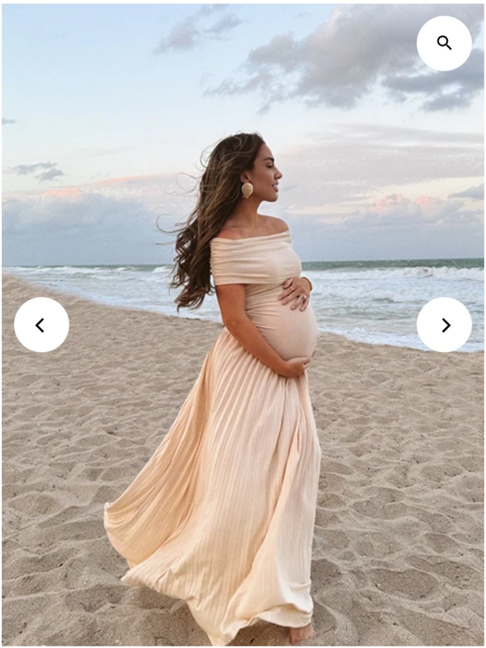 Off-Shoulder Pleated Maternity Maxi Dress in Aprioct